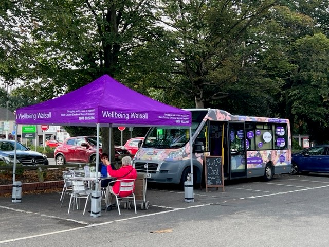 Let's Chat Bus Outside at Asda Bloxwich